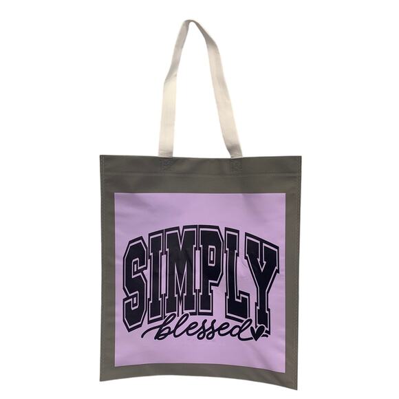 New Upcycled Hand Printed Simply Blessed Bible Shopper Tote Bag - Picture 1 of 4